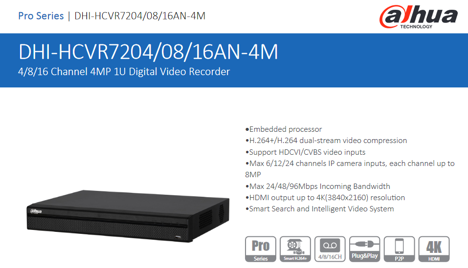 دستگاه 16 کانال DHI-HCVR7216AN-4M برند داهوا
