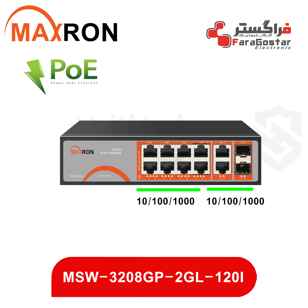 سوئیچ شبکه POE مکسرون مدل MSW-3208GP-2GL-120I